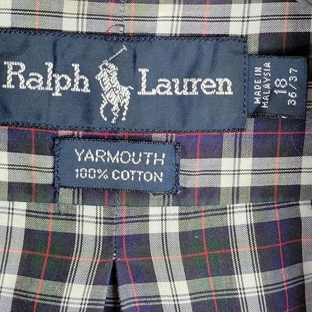 Polo Ralph Lauren Oxford Shirt Men's XXL 18 Plaid Yarmouth Button Down Blue